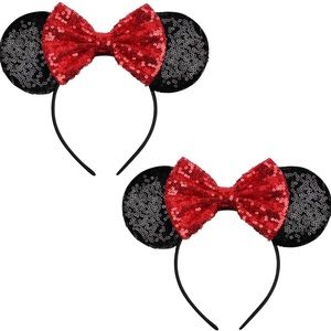New Black Mouse EarsWith Shiny Red Sequin Bow Headband